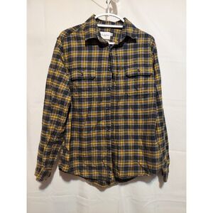 Goodfellow & Co Mens Flannel Shirt L Yellow Black Plaid Long Sleeve